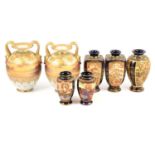 Pair of Noritake vases and five Satsuma vases,