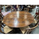 Modern oak gateleg table and a set of six dining chairs,