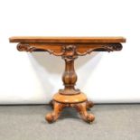 Early Victorian rosewood foldover tea table,