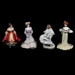 Eight Royal Doulton, Royal Worcester and Coalport figurines and two posies.