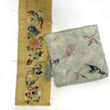 A Chinese silk embroidered bag and another silk panel