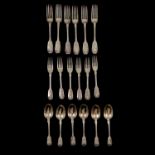 Part set of Victorian silver flatware, Chawney & Co, London 1852,