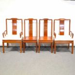 Pair of Chinese hardwood elbow chairs and a pair of single chairs,