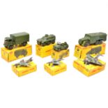 Seven Dinky Toys die-cast military vehicles and aircraft