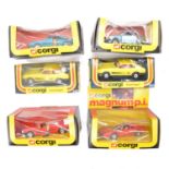 Six Corgi Toys die-cast models including two ref 343 Ford Capri