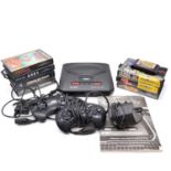 Sega Mega Drive II games console, with cables, two controllers, eight games