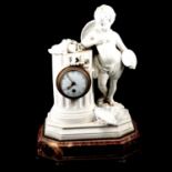 French Parian and marble mantel clock,