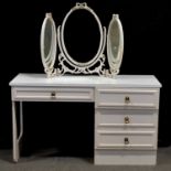 White laminated dressing table, triptych dressing table mirror