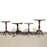 Three reproduction pedestal tables, and an oak side table