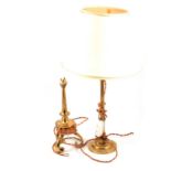 Edwardian brass table lamp, and another with adjustable head