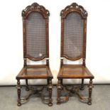 Pair of walnut high back chairs, 17th century style,