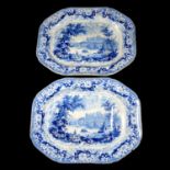 Two Staffordshire printware meat plates.
