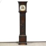 Oak longcase clock, later Pearce & Sons movement,