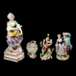 Meissen porcelain group and three others,