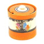 Clarice Cliff, 'Awakening Crocus' drum shape preserve pot and cover