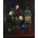 Zeisel, Still life of flowers and a clock