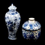 Chinese baluster-shape vase and a blue and white covered bowl