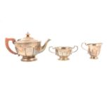 Three piece silver teaset,