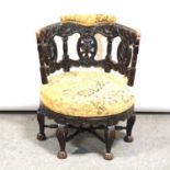 Victorian carved oak hoop-back chair,