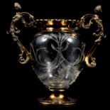 Victorian silver gilt and rock crystal vase,