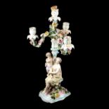 Large Dresden porcelain four-light figural candelabra