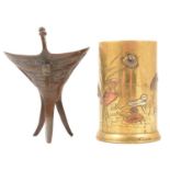 Japanese bronze vase and a Chinese bronze jue,