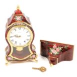 Modern red lacquered bracket clock, with bracket,