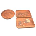 Pair of Japanese carved and painted softwood trays,