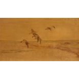 Four marquetry panels,