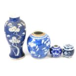 Quantity of Chinese blue and white prunus ginger jars,
