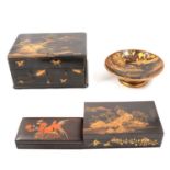 Japanese lacquered box, simulated tortoiseshell bowl and two other boxes,