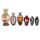Chinese cloisonne vase, plate and six cloisonne vases,