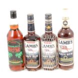 Three bottles of Lamb's Navy Rum, and another bottle of rum