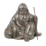 Bronzed antimony model of a seated Elder, and other Asian items