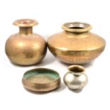 Four Indian metal vessels,
