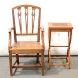 Victorian elm and ash elbow chair and a modern Indian hardwood table,