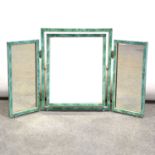 Faux green-stained ivory triptych dressing mirror set