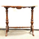 Victorian walnut stretcher table, with a chequer board inset,