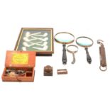 Magnifying glasses, clay pipes, scales, etc.,