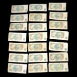 Twenty-one One Pound Notes (£1), L K O'Brien, Chief Cashier 1955-62, circulated, some staining,