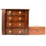 Mahogany table top cabinet and a leather jewellery casket,
