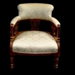 Victorian walnut tub chair and matching settee,