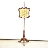 Victorian mahogany pole screen,