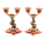 Pair of Herend porcelain dolphin candlesticks,