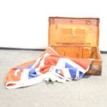 Vintage leather suitcase, and a Union Jack flag,