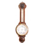 Oak cased aneroid barometer with thermometer,