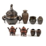 Modern Chinese metal censer, etc.,