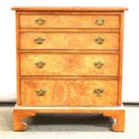 Reproduction figured walnut chest of drawers, small size,
