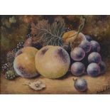 Christopher Hughes, Still life of peaches, grapes and blackberries.