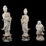 Chinese white glazed figure, Guanyin with lotus, etc.,